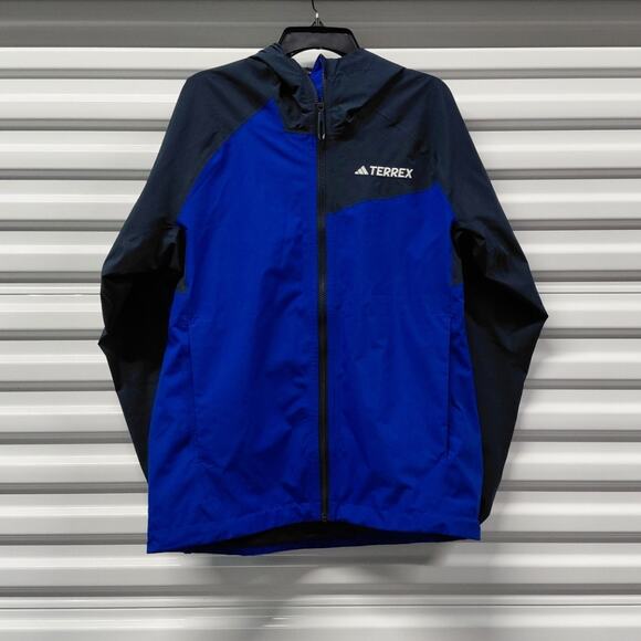 Adidas Terrex Rain.RDY Jacket Mens Medium Blue Hooded Waterproof Windbreaker - Picture 3 of 13